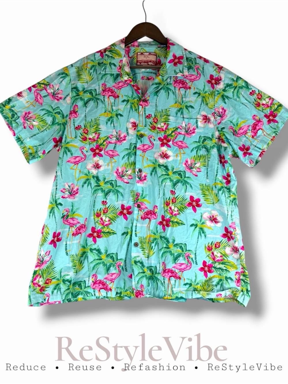 RJC Men’s Size XL Shirt Hawaiian Style Short Sleeve Tropical Made in USA VINTAGE